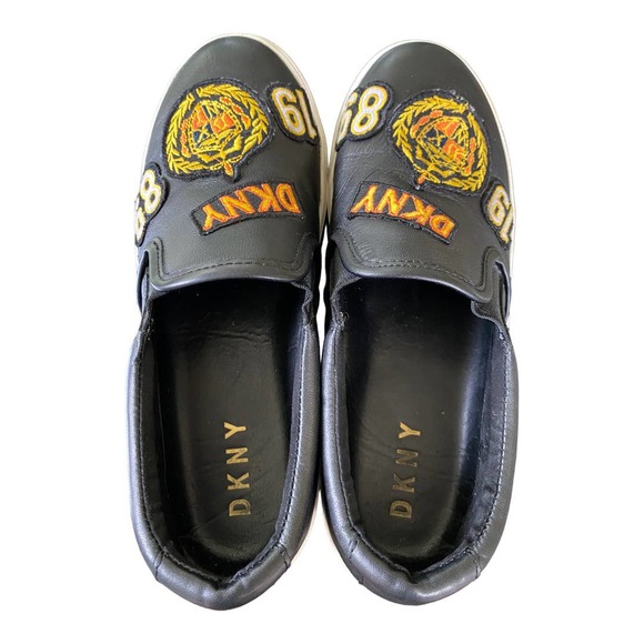 DKNY Baylee Black Leather Patchwork Slip On Sneaker Wm Sz 7 - Picture 2 of 10